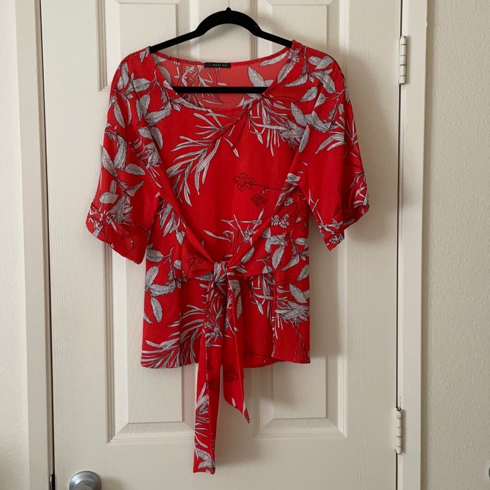 West Kei Julianne Tie Front Cuffed Sleeve Blouse